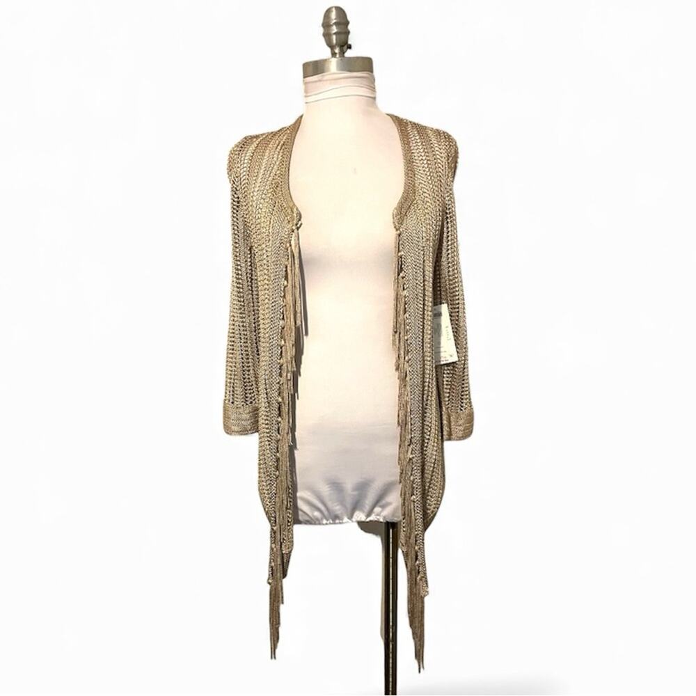 NEW Chico's Beige Fringe Open-Front Cardigan knit sweater size 0 - Picture 3 of 9